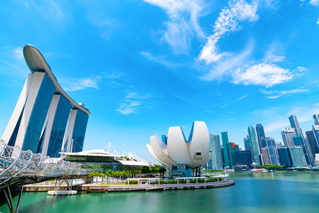 Marina Bay Sand Hotel and Science Museum is a signature of Singapore cityのeditorial素材