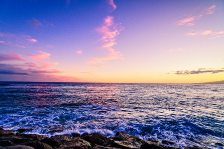 Sunset of the Pacific ocean in Hawaiiの写真素材