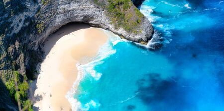 Aerial view of Kelingking Beach aka T-Rex Head Beach in Nusa Penida, Bali, Indonesiaの写真素材