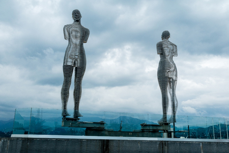 Monument Kiss of Ali and Nino, Batumi, Georgia, Dramatic lightの写真素材