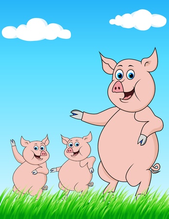 pig family cartoonのイラスト素材