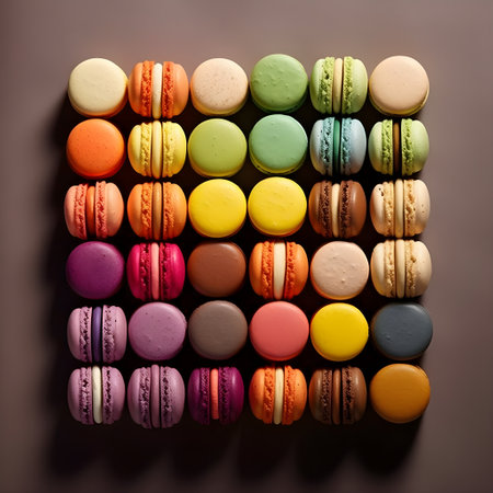 Colorful macaroons on a dark background. Toned.の素材