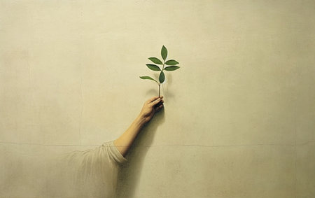 Green sprout in the hand of a man. Eco concept.の素材