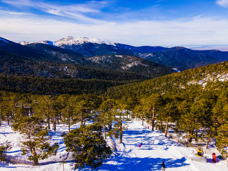 Snowy landscape of a day of skiingの写真素材