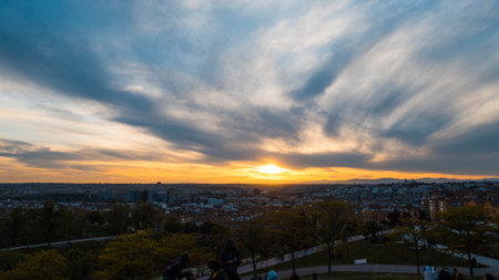 Panoramic view of the city of Berlin at sunset, Germanyの写真素材