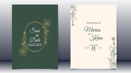 Wedding invitation cards with floral design. Vector illustration for your designのイラスト素材