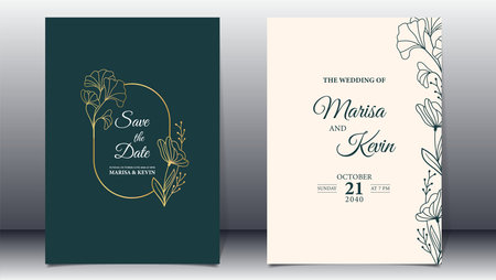 Wedding invitation cards with floral design. Vector template for laser cutting.のイラスト素材