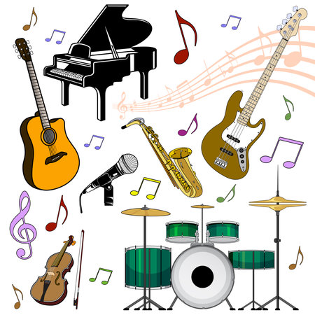 Musical instruments set on white background. Vector illustration. Eps 10.のイラスト素材
