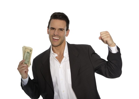 Attractive man in suit with money in his hand