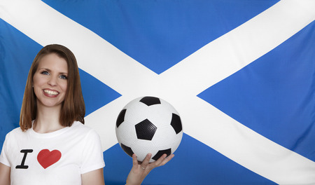 Scotland Flag with female soccer fanの写真素材