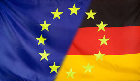 Germany and European Union relations concept with diagonally merged flagsの写真素材