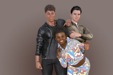 A black man and a foreign man in black and brown leather jackets standing shoulder to shoulder, all...