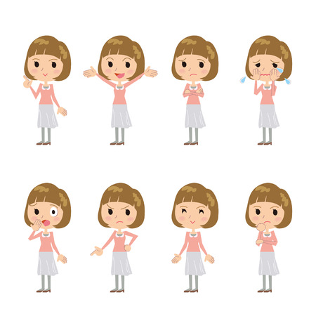 Pose and the various faces of womenのイラスト素材