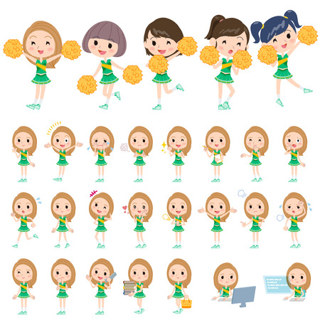 Set of various poses of green Cheerleader teamのイラスト素材