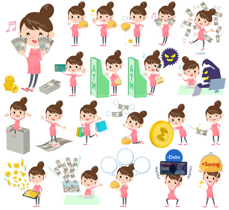Set of various poses of Pregnant woman moneyのイラスト素材