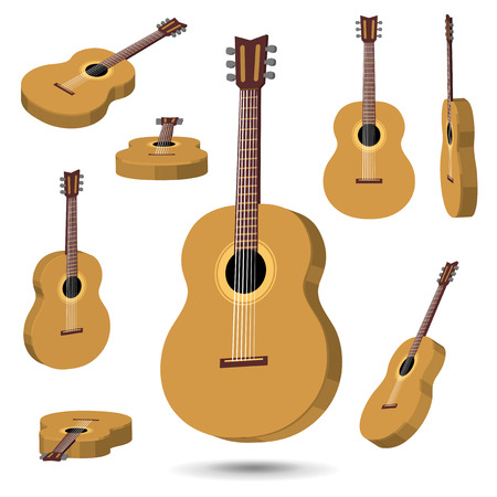 Set of various poses of 3D guitar Vector illustration setのイラスト素材
