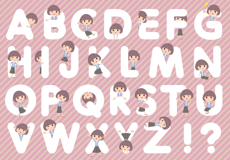 Set of various poses of Mash hair blue cardigan woman A to Zのイラスト素材