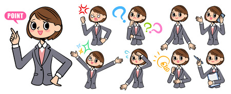 Set of various poses of Gray suit business woman smartのイラスト素材