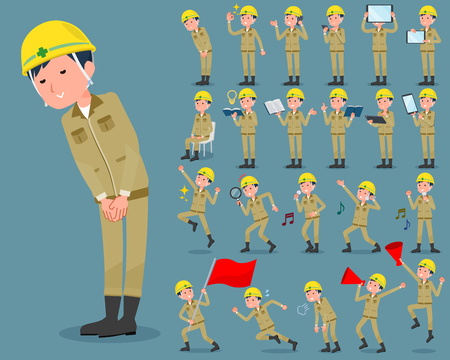 Set of various poses of flat type helmet construction worker man_2のイラスト素材