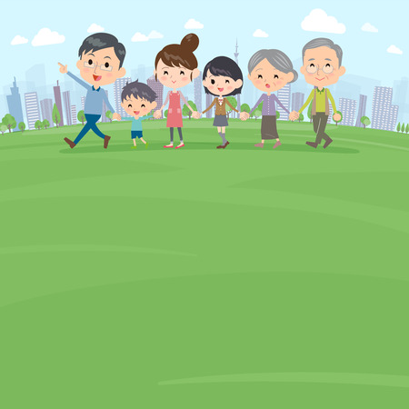 Hand holding family three generations Walking Parkのイラスト素材
