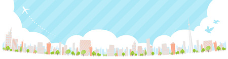 Townscape back image illustration_skyline wideのイラスト素材