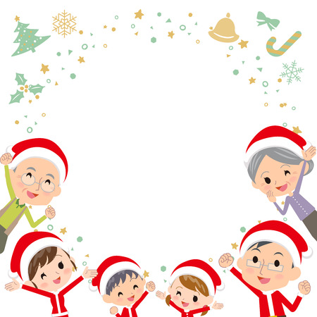 Children, parents, and grandchildren celebrating Christmas, vector illustration.のイラスト素材
