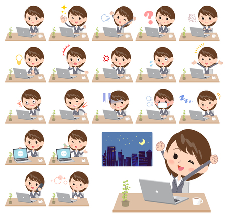 Gray suit business women_desk workのイラスト素材