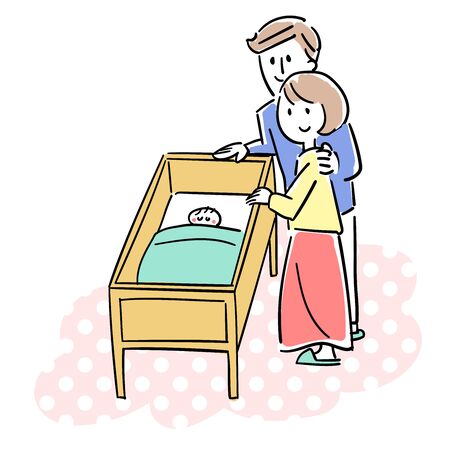 Baby and child care couple watching overのイラスト素材
