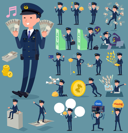 flat type police men_moneyのイラスト素材