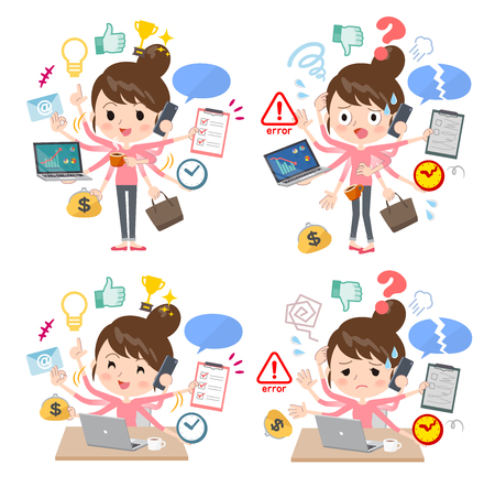 Bun hair mom Pants style_mulch task Officeのイラスト素材