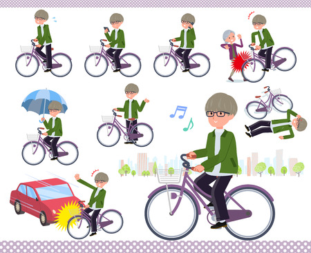 A set of businessman riding a city cycle.There are actions on manners and troubles.It's vector art so it's easy to edit.のイラスト素材
