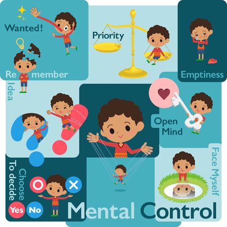 A set of boy who control emotions.A variety of image illustrations expressing self emotion.It's vector art so it's easy to edit.のイラスト素材