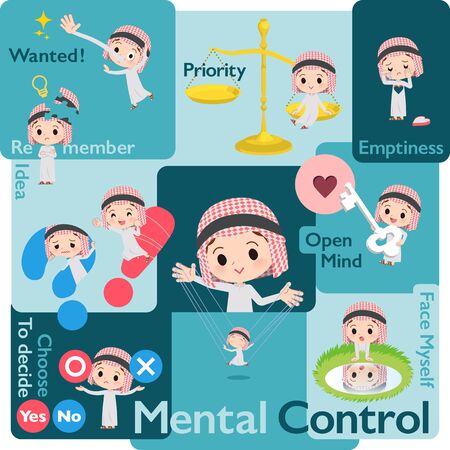 A set of Islamic boy who control emotions.A variety of image illustrations expressing self emotion.It's vector art so it's easy to edit.のイラスト素材