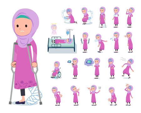 A set of girl with injury and illness.There are actions that express dependence and death.It's vector art so it's easy to edit.のイラスト素材