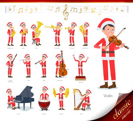 A set of Santa Claus costume men on classical music performances.There are actions to play various instruments such as string instruments and wind instruments.It's vector art so it's easy to edit.
のイラスト素材