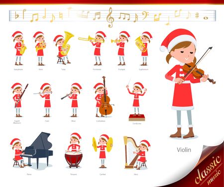set of Santa Claus costume girl
 on classical music performances.There are actions to play various instruments such as string instruments and wind instruments.It's vector art so it's easy to edit.のイラスト素材