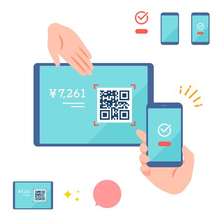 This is an illustration of QR code payment on a smartphone.
This is a neat vector illustration with no outline.のイラスト素材