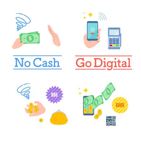 It is an illustration that refuses cash payment and promotes cashless.
This is a neat vector illustration with no outline.のイラスト素材