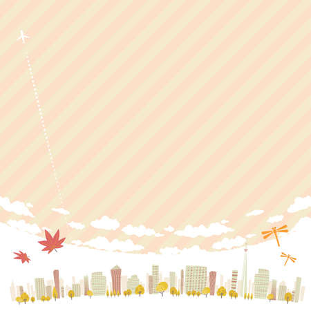 Cityscape of the city in Autumn.16:9 portrait size.Vector art that is easy to edit.のイラスト素材