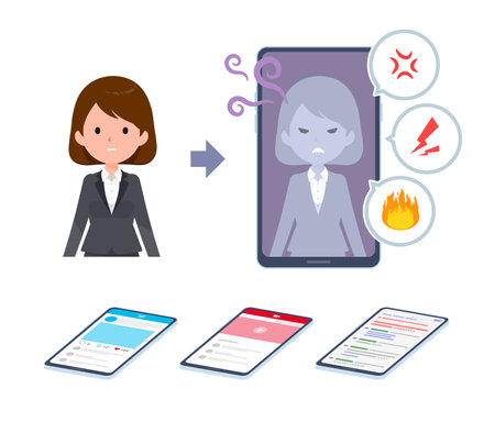 A set of women whose personalities change on the Internet..It's vector art so it's easy to edit,のイラスト素材