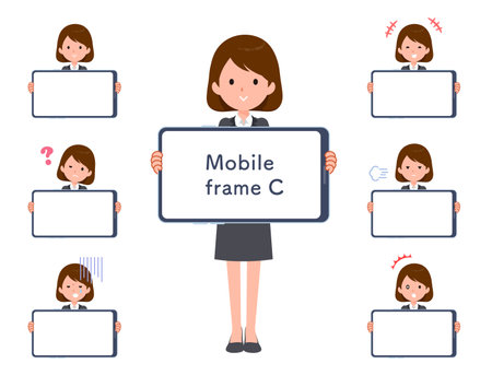 A set of women and smartphone screen.(C)
It's vector art so it's easy to edit.The inside of the screen is transparent, so it is easy to fit.のイラスト素材