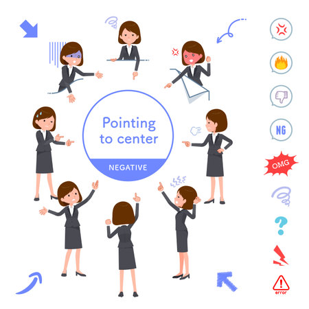 A set of women pointing in different directions(negative expression).It's vector art so it's easy to edit.のイラスト素材