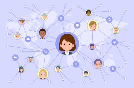 A set of women disseminating information on social media.It's vector art so easy to edit.