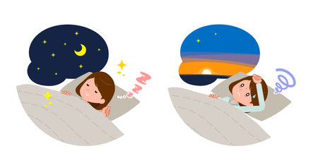 A set of women Good sleep and insomnia.It's vector art so it's easy to edit.のイラスト素材