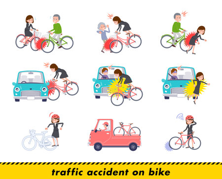 A set of women in a bicycle accident..It's vector art so it's easy to edit.のイラスト素材