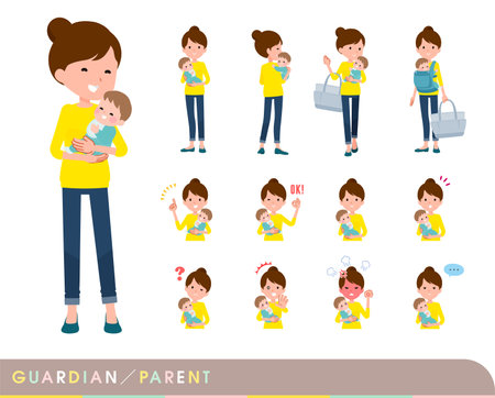 A set of women who are guardian of baby.It's vector art so it's easy to edit.のイラスト素材
