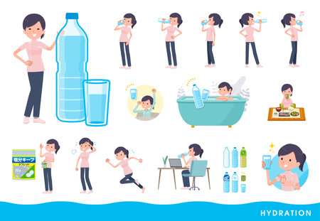 A set of Medical staff women drinking water.It's vector art so easy to edit.のイラスト素材