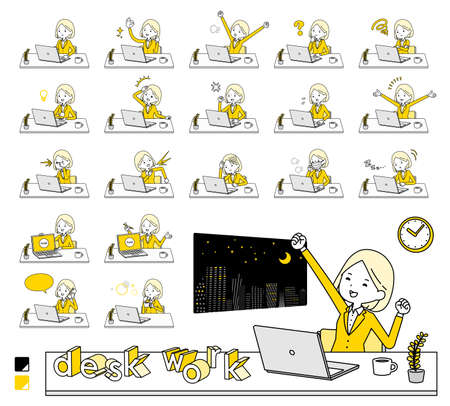 A set of women on desk work.It's vector art so easy to edit.のイラスト素材