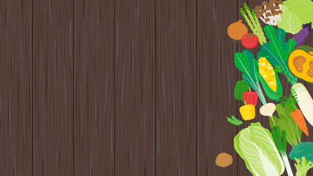 There are a lot of vegetables on the board.wide 16:9 size.のイラスト素材