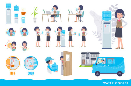 A set of business women with income and water cooler.It's vector art so easy to edit.のイラスト素材